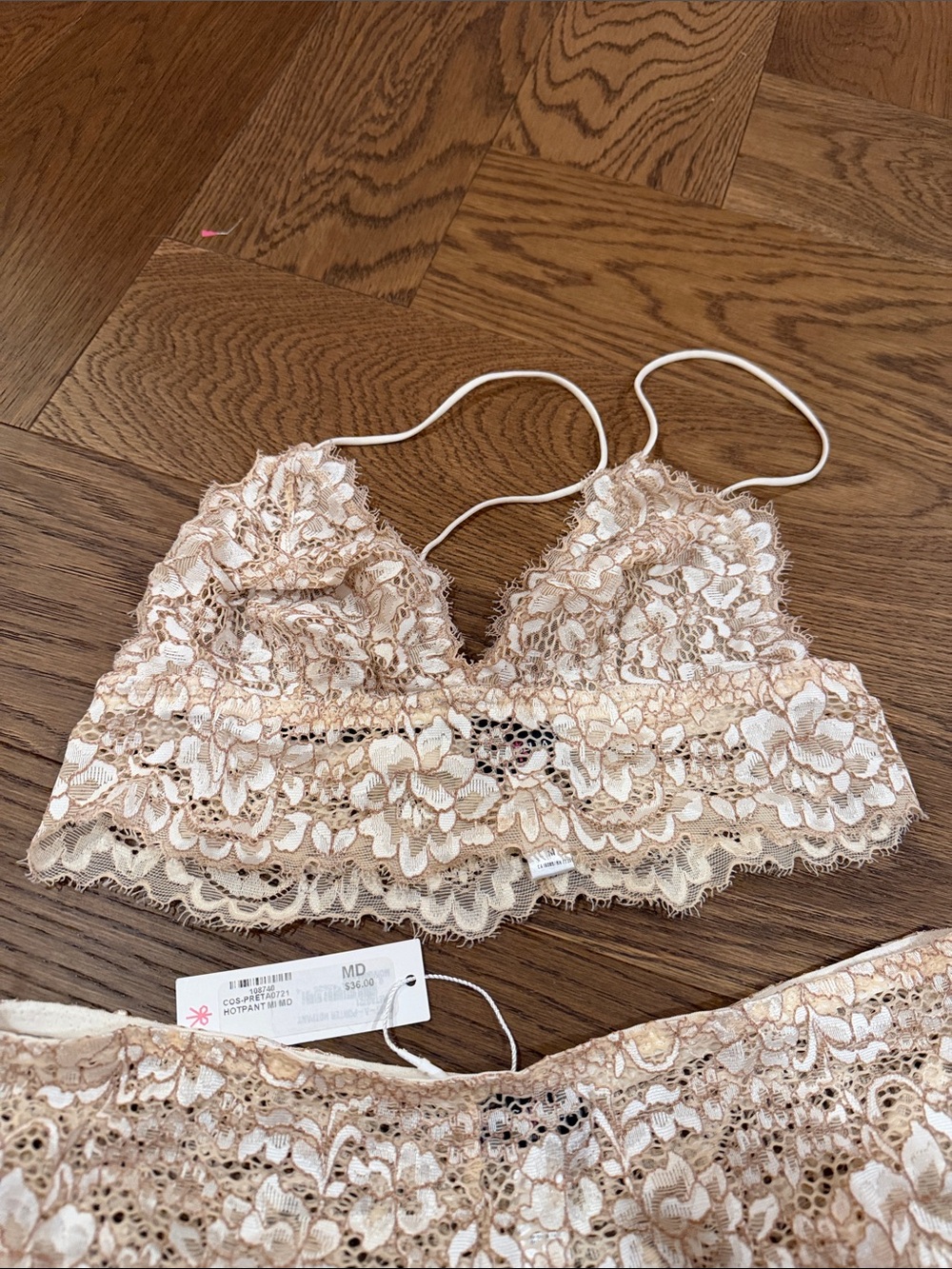 Lace Bralette & Bikini Bridal Set - White and Tan - Picture 2 of 6